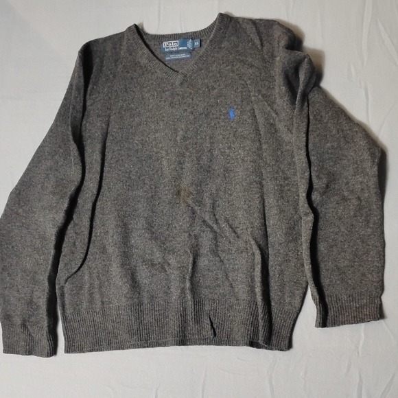 Polo Ralph Lauren Mens Gray 100% Lambswool V Neck Sweater XL